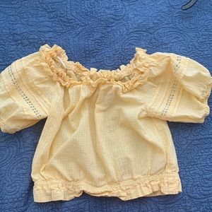 Yellow crop cotton blouse with puffy sleeves- Small